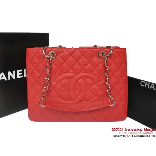 Chanel Classic Coco Bag GST Caviar Leather A36092 Rojo Plata