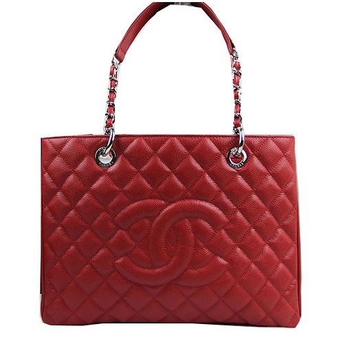 Chanel Classic Coco Bolso Rojo GST Caviar Cuero A50995 Plata