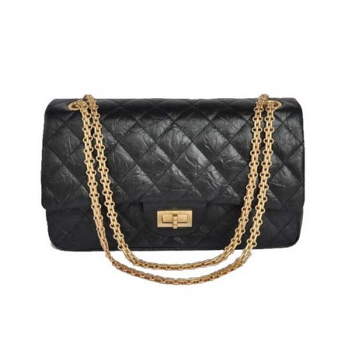 Chanel Classic Falp Bolso Black Glazed Crackled Leather A28668 Black Gold