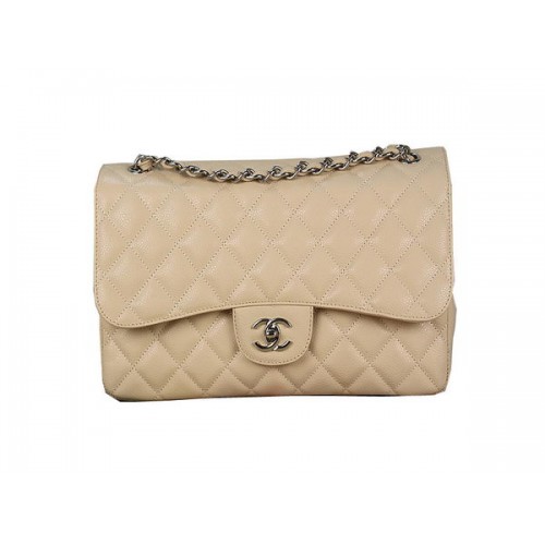 Chanel Classic Flap Bag 1113 Albaricoque Original Cannage Patrón Cuero Plata