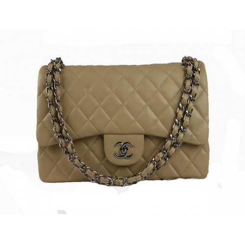 Chanel Classic Flap Bag 1113 Albaricoque Original Cuero de piel de oveja Plata