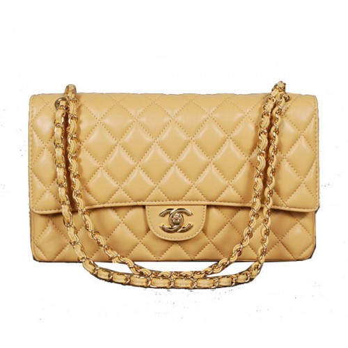 Chanel Classic Flap Bag 1113 Albaricoque Cuero de oveja Oro