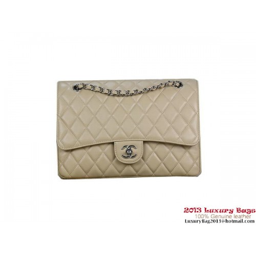 Chanel Classic Flap Bag 1113 Piel de oveja albaricoque Plata