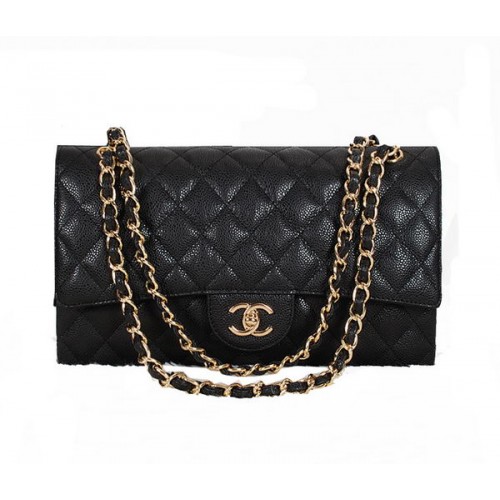 Chanel Classic Flap Bag 1113 Black Original Cannage Pattern Leather Gold