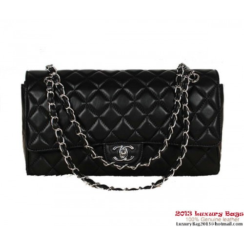 Chanel Classic Flap Bag 1113 Black Sheepskin Silver
