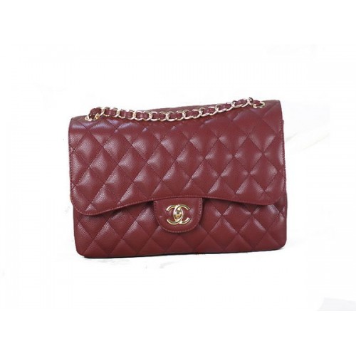 Chanel Classic Flap Bag 1113 Borgoña Original Cannage Patrón Cuero Oro