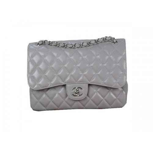 Chanel Classic Flap Bag 1113 Gris Original Cannage Pattern Cuero Plata