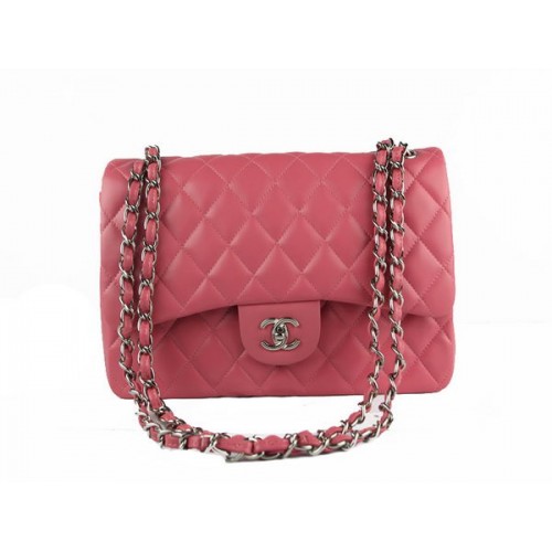 Chanel Classic Flap Bag 1113 Rosa Original Cuero de piel de oveja Plata