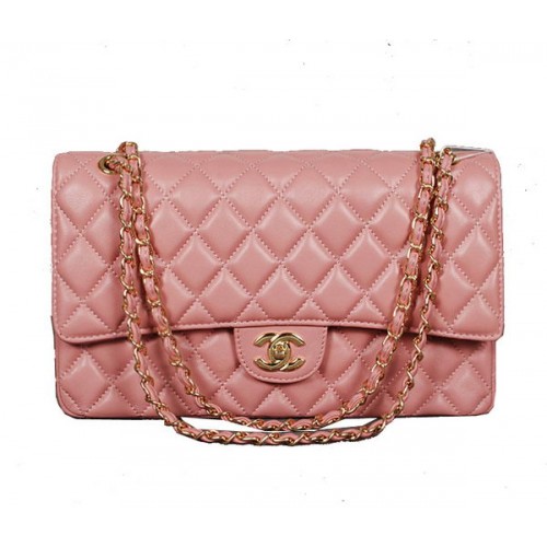 Chanel Classic Flap Bag 1113 Pink Oveja Cuero Oro