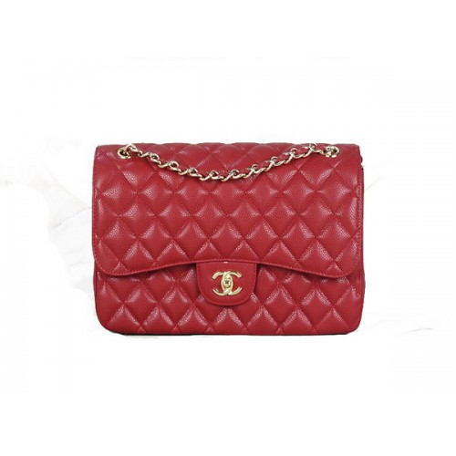 Chanel Classic Flap Bag 1113 Rojo Original Cannage Patrón Cuero Oro