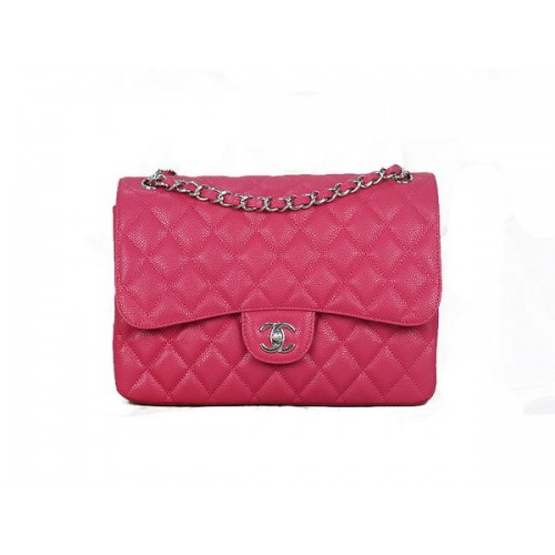 Chanel Classic Flap Bag 1113 Rose Original Cannage Pattern Cuero Plata
