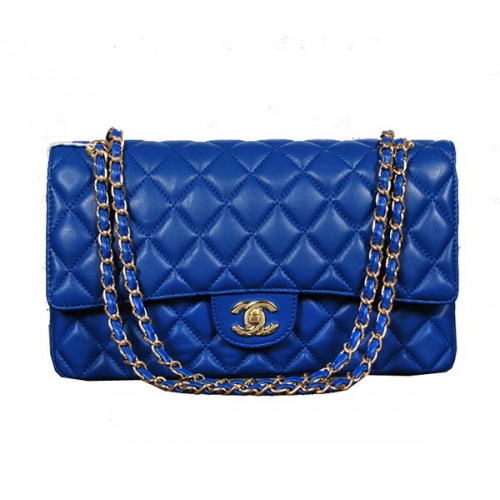 Chanel Classic Flap Bag 1113 RoyalBlue Sheep Leather Gold