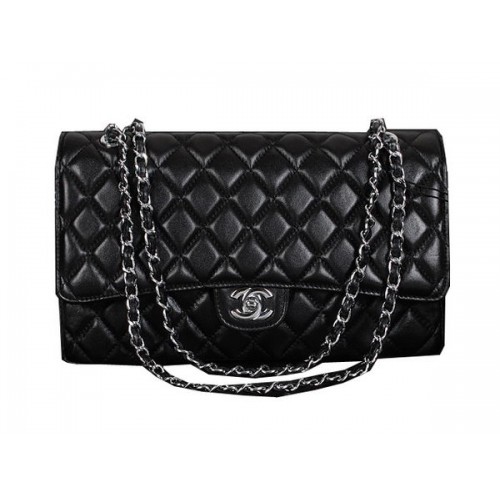 Chanel Classic Flap Bag 1119 Black Sheepskin Silver