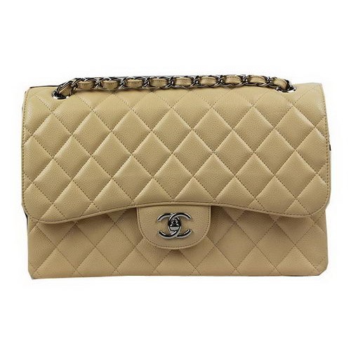 Chanel Classic Flap Bag Apricot Cannage Patrón CF1113 Plata