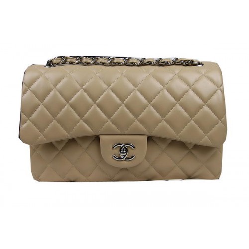 Chanel Bolso Clásico con Solapa Albaricoque Cuero Original CF1113 Plata