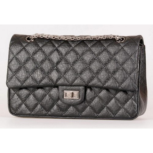 Chanel Classic Flap Bag Negro Piel de becerro A30226 Plata