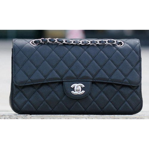 Chanel Classic Flap Bag Black Cannage Pattern A1113 Plata