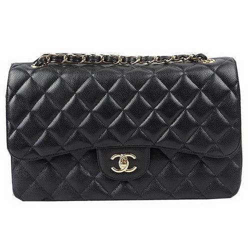 Chanel Classic Flap Bag Black Cannage Pattern CF1113 Gold