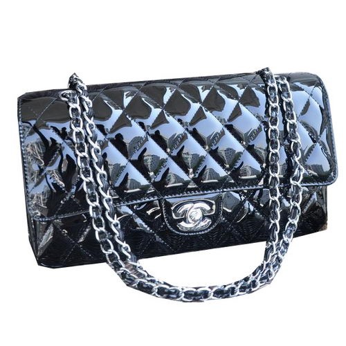 Bolso Chanel Classic Flap Charol Negro CHA1113 Plata