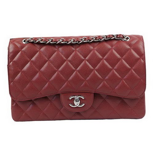 Chanel Classic Flap Bag Borgoña Patrón Cannage CF1113 Plata