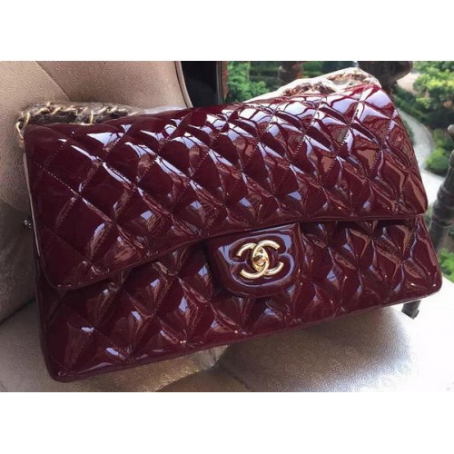 Chanel Classic Flap Bag Borgoña Original Charol A1113 Oro