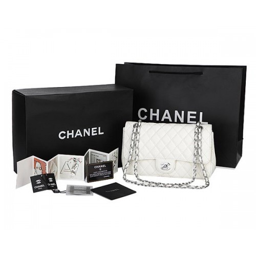Chanel Bolso clásico con solapa Patrón Cannage CHA1113 Blanco