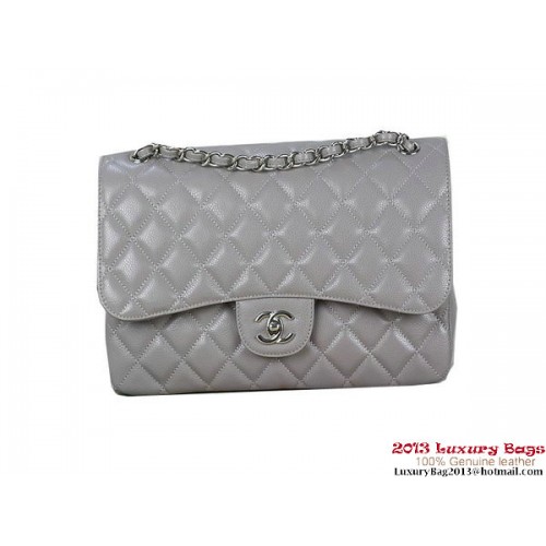 Chanel Classic Flap Bag Grey Original Cannage Patterns Leather Silver