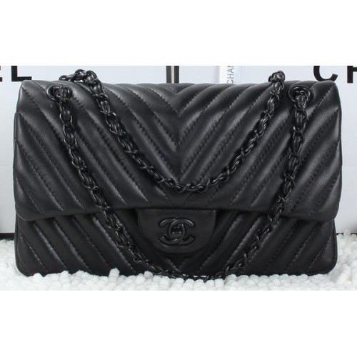 Chanel Classic Flap Bag Lambskin Chevron Quilting A01112 Negro