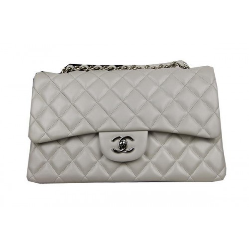 Chanel Classic Flap Bag OffWhite Cuero Original CF1113 Plata
