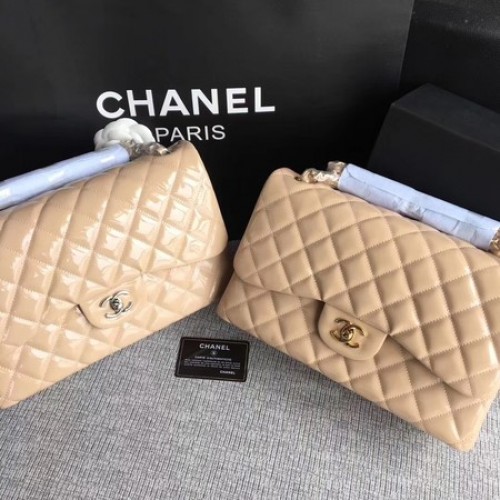 Chanel Classic Flap Bag Cuero original A1113 Albaricoque