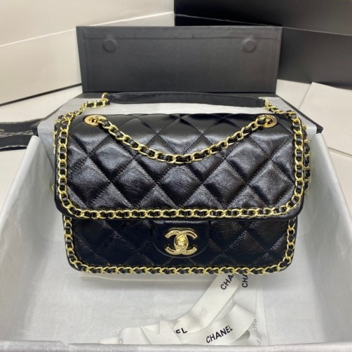 Bolso clásico con solapa de Chanel Cuero de piel de oveja original 3366 negro y metal dorado