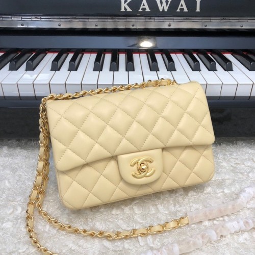 Bolso clásico con solapa Chanel Cuero de piel de oveja original A1116 albaricoque y metal dorado