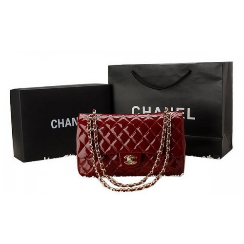 Chanel Bolso Clásico con Solapa Charol CHA1113 Burdeos