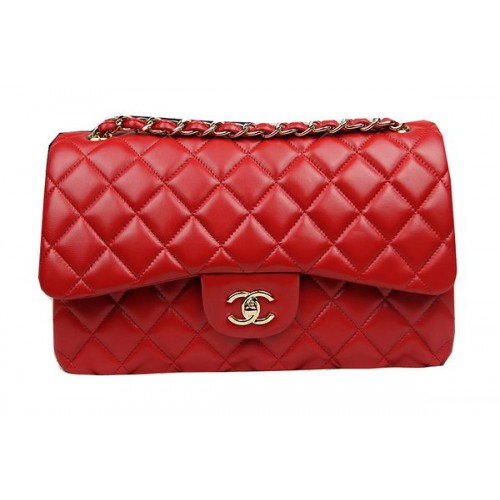 Bolso Chanel Classic Flap Rojo Cuero Original CF1113 Oro