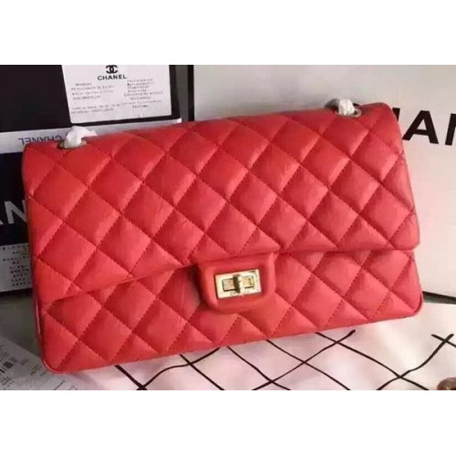 Chanel Bolso Clásico con Solapa Rojo Cuero Original CHA8575 Dorado