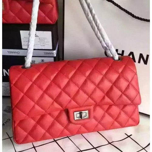 Chanel Bolso Clásico con Solapa Rojo Cuero Original CHA8575 Plata