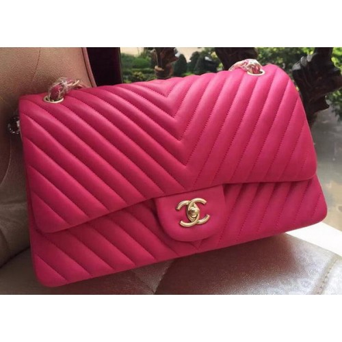 Chanel Classic Flap Bag Rose Sheepskin Chevron Quilting A1113 Oro