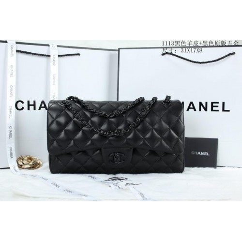 Chanel Classic Flap Bag Piel de oveja A1113 Negro