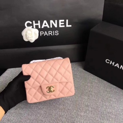 Chanel Classic Flap Bag original piel de oveja 1115 cadena de oro rosa