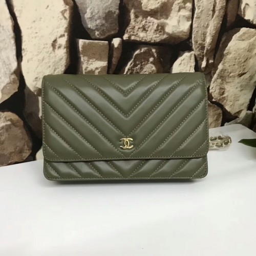 Chanel Classic Flap Bolsos Atrovirens Original Cuero de piel de oveja 33815 Glod