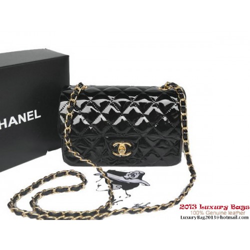 Chanel Classic Flap Bolsos Negro Original Charol A1116 Oro