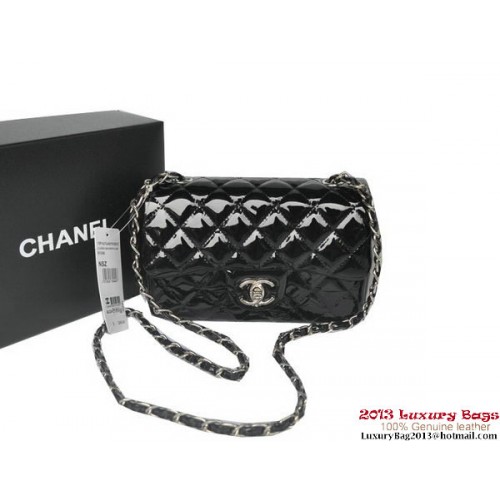 Chanel Classic Flap Bolsos Negro Original Charol A1116 Plata