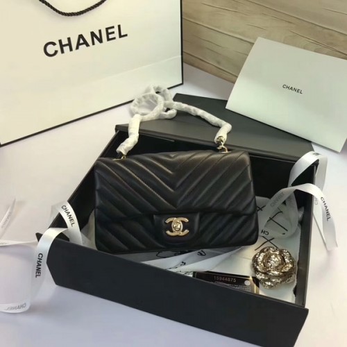 Chanel Classic Flap Bolsos Negro Original Cuero de piel de oveja 1116 Oro