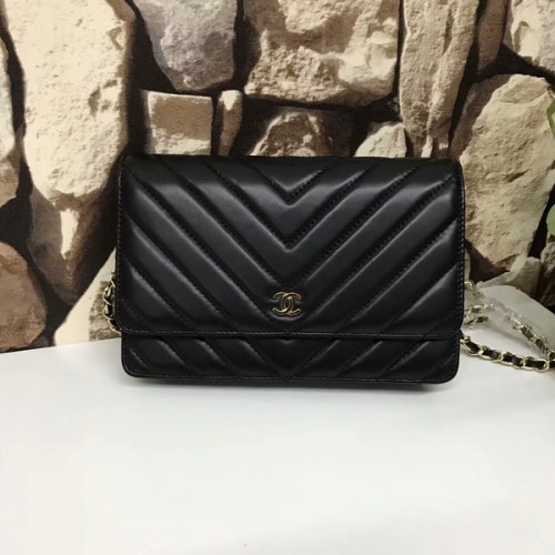 Chanel Classic Flap Bolsos Negro Original Cuero de piel de oveja 33815 Glod