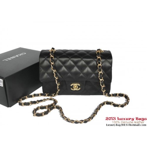 Chanel Classic Flap Bolsos Negro Original Cuero de piel de oveja A1116 Oro