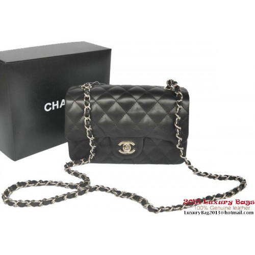 Chanel Classic Flap Bolsos Negro Original Cuero de piel de oveja A1116 Plata