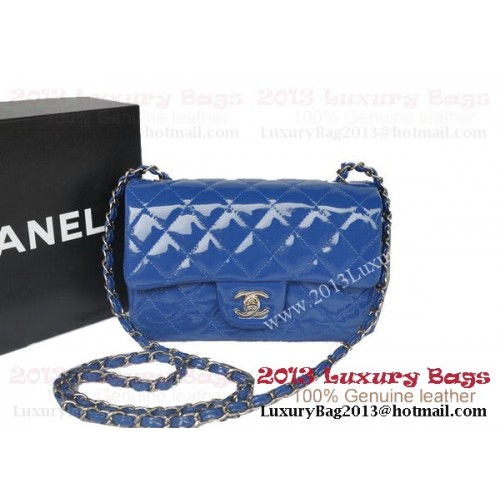 Chanel Classic Flap Bolsos Azul Original Charol A1116 Plata