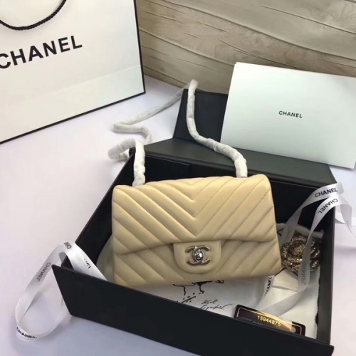 Chanel Classic Flap Bolsos Camel Original Cuero de piel de oveja 1116 Plata