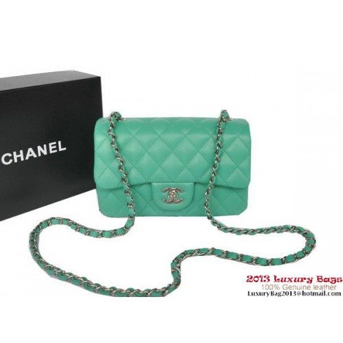 Chanel Classic Flap Bolsos Verde Original Cuero de piel de oveja A1116 Plata