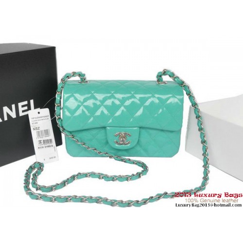 Chanel Classic Flap Bolsos Verde Claro Original Charol A1116 Plata